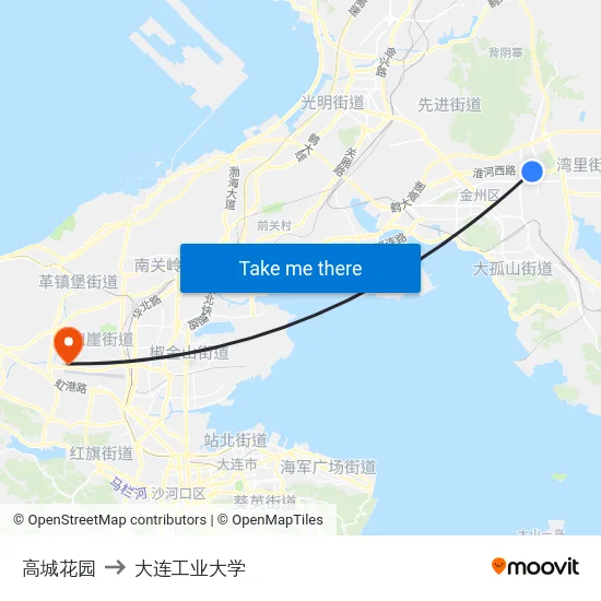 高城花园 to 大连工业大学 map