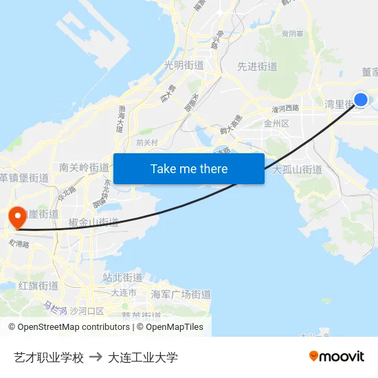 艺才职业学校 to 大连工业大学 map