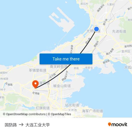 国防路 to 大连工业大学 map