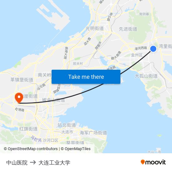 中山医院 to 大连工业大学 map