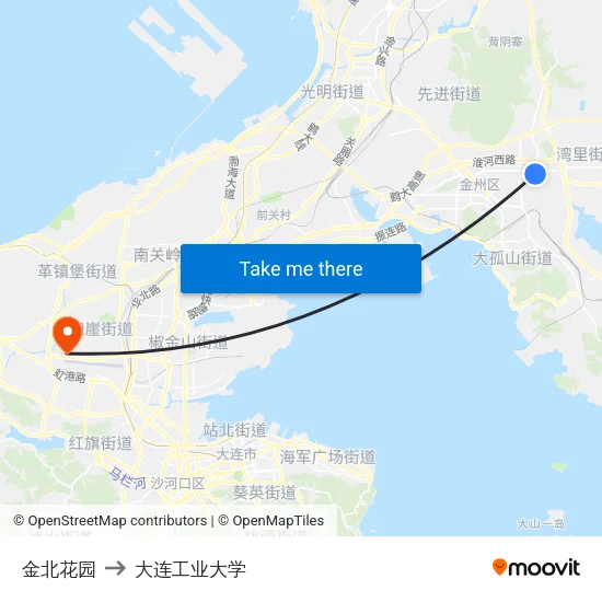 金北花园 to 大连工业大学 map