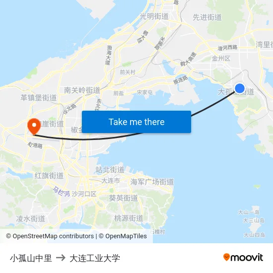 小孤山中里 to 大连工业大学 map