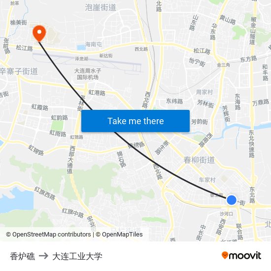 香炉礁 to 大连工业大学 map