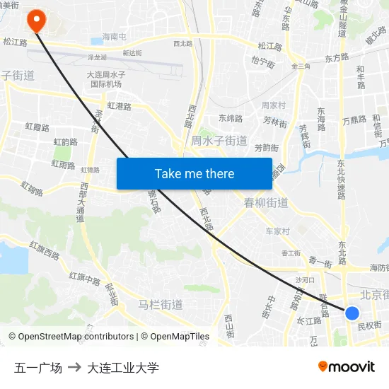 五一广场 to 大连工业大学 map