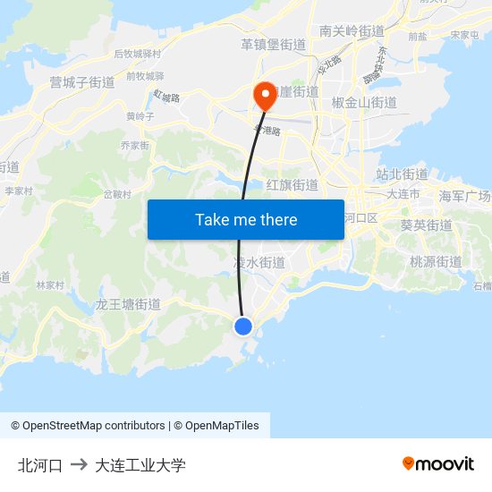 北河口 to 大连工业大学 map