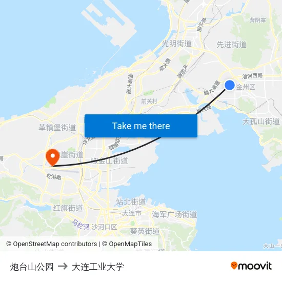 炮台山公园 to 大连工业大学 map