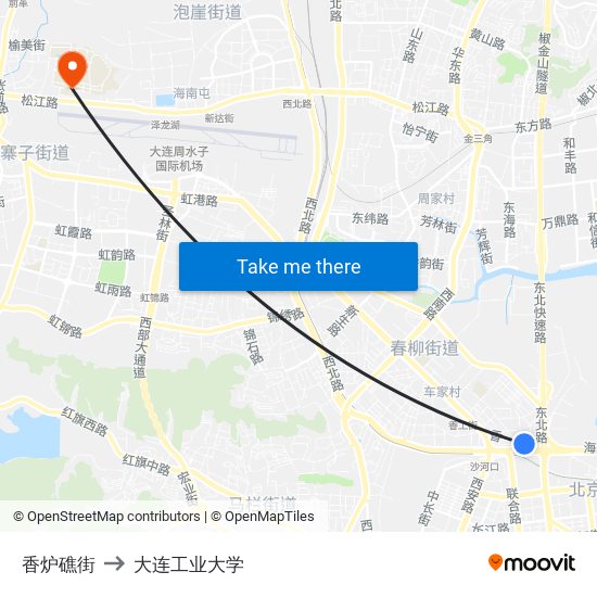 香炉礁街 to 大连工业大学 map