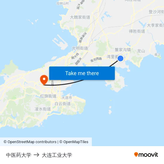 中医药大学 to 大连工业大学 map