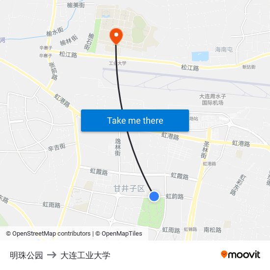 明珠公园 to 大连工业大学 map