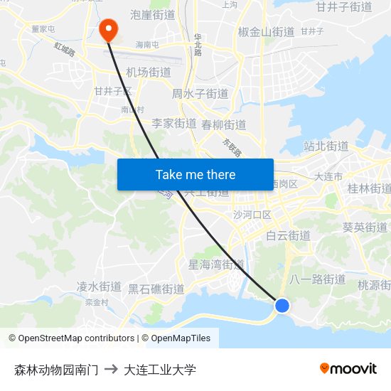 森林动物园南门 to 大连工业大学 map