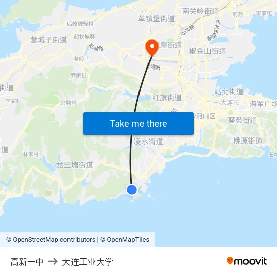 高新一中 to 大连工业大学 map