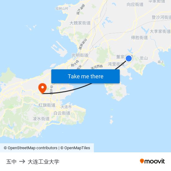 五中 to 大连工业大学 map