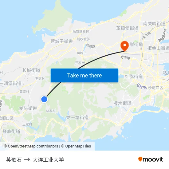 英歌石 to 大连工业大学 map