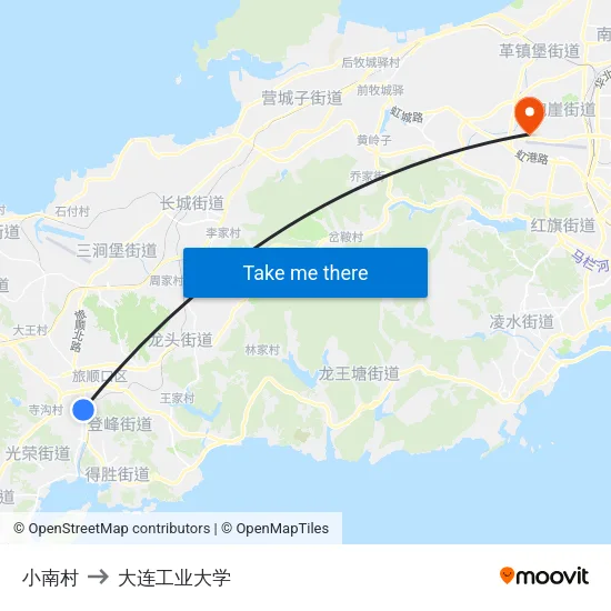 小南村 to 大连工业大学 map