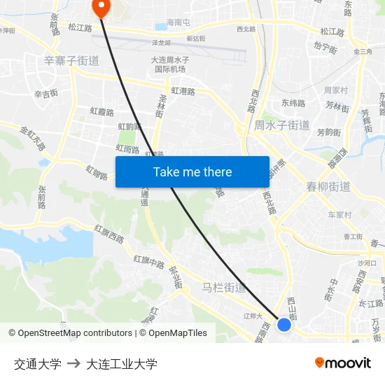 交通大学 to 大连工业大学 map