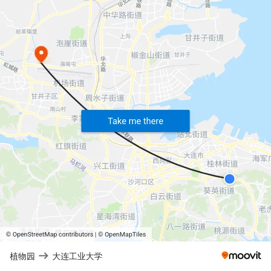 植物园 to 大连工业大学 map