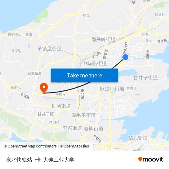 泉水快轨站 to 大连工业大学 map