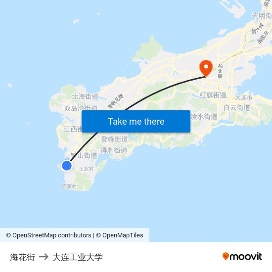 海花街 to 大连工业大学 map