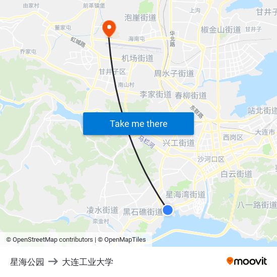 星海公园 to 大连工业大学 map