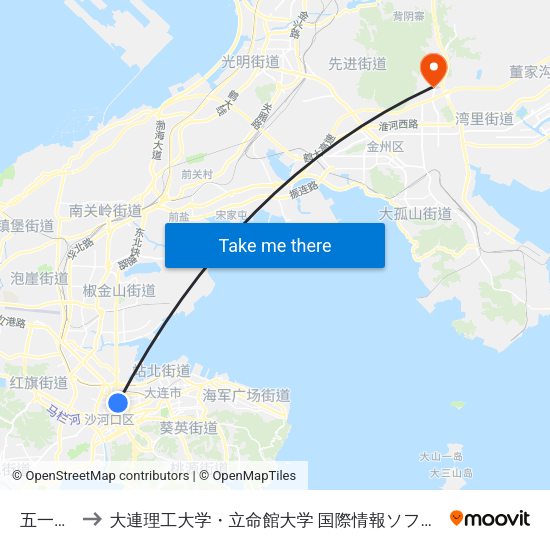五一广场 to 大連理工大学・立命館大学 国際情報ソフトウェア学部 map
