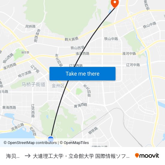 海贝广场 to 大連理工大学・立命館大学 国際情報ソフトウェア学部 map