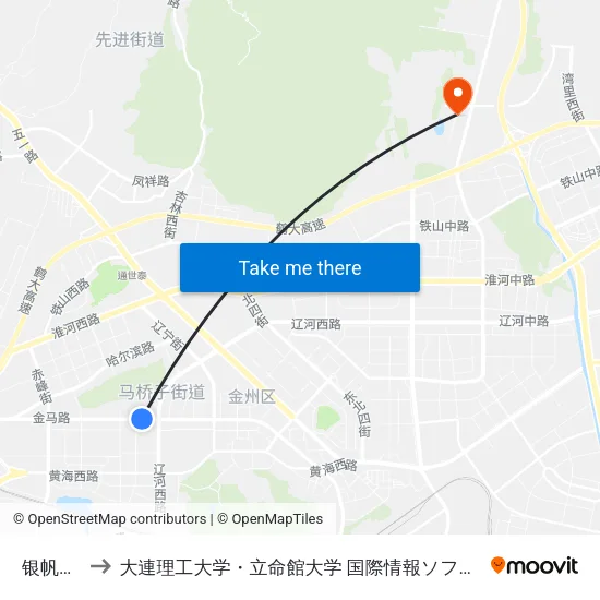 银帆宾馆 to 大連理工大学・立命館大学 国際情報ソフトウェア学部 map