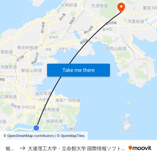 银沙滩 to 大連理工大学・立命館大学 国際情報ソフトウェア学部 map