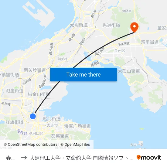 春光街 to 大連理工大学・立命館大学 国際情報ソフトウェア学部 map