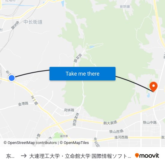 东山路 to 大連理工大学・立命館大学 国際情報ソフトウェア学部 map