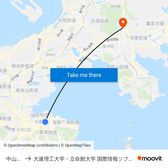 中山广场 to 大連理工大学・立命館大学 国際情報ソフトウェア学部 map