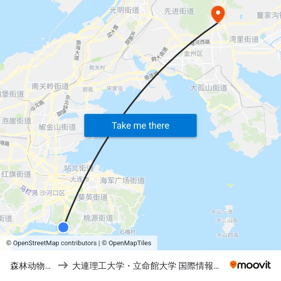 森林动物园南门 to 大連理工大学・立命館大学 国際情報ソフトウェア学部 map