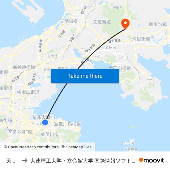 天津街 to 大連理工大学・立命館大学 国際情報ソフトウェア学部 map