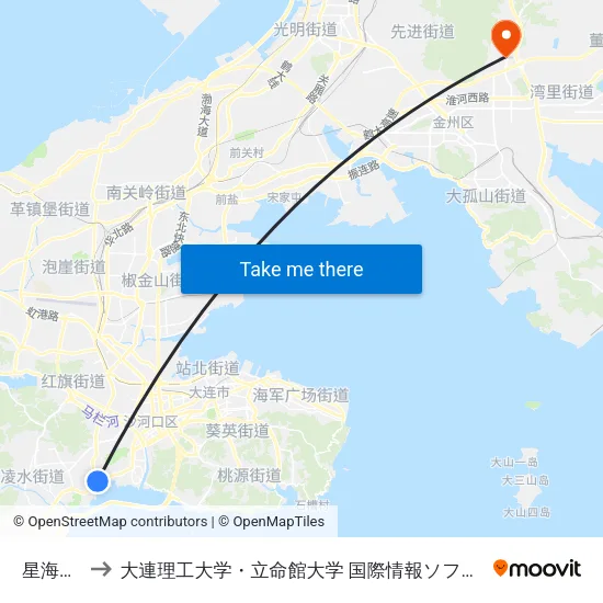 星海公园 to 大連理工大学・立命館大学 国際情報ソフトウェア学部 map