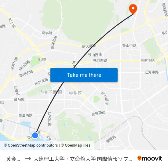 黄金海岸 to 大連理工大学・立命館大学 国際情報ソフトウェア学部 map