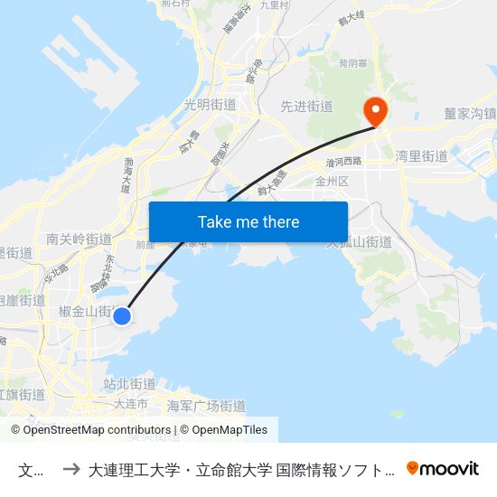 文体街 to 大連理工大学・立命館大学 国際情報ソフトウェア学部 map