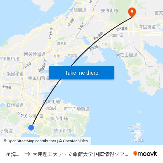 星海广场 to 大連理工大学・立命館大学 国際情報ソフトウェア学部 map