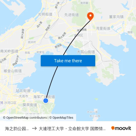 海之韵公园(华乐街) to 大連理工大学・立命館大学 国際情報ソフトウェア学部 map
