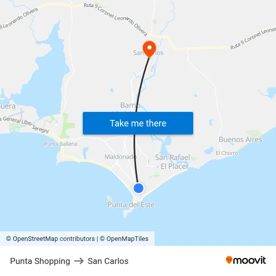 Punta Shopping to San Carlos map