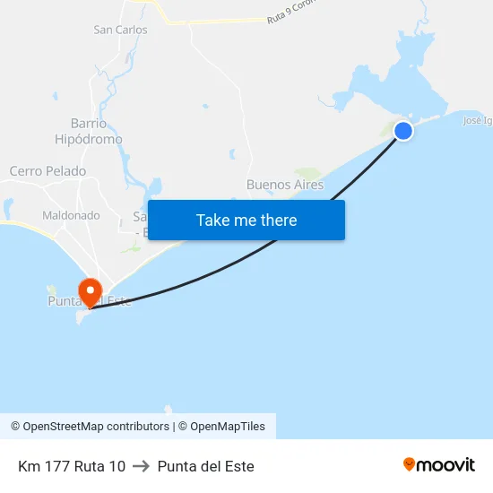 Km 177 Ruta 10 to Punta del Este map
