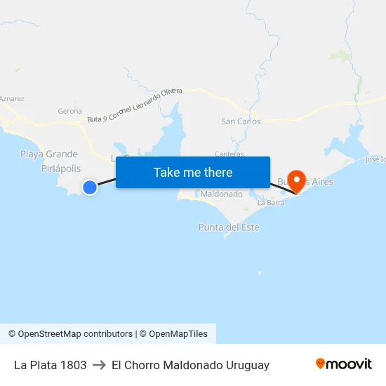 La Plata 1803 to El Chorro Maldonado Uruguay map