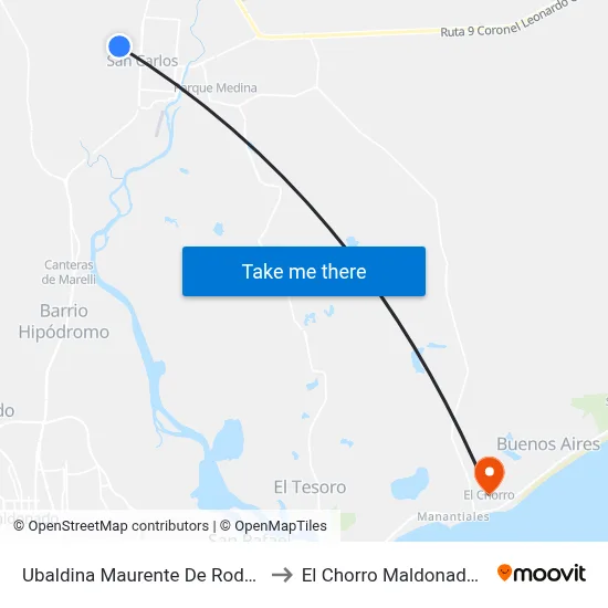 Ubaldina Maurente De Rodriguez 1049 to El Chorro Maldonado Uruguay map