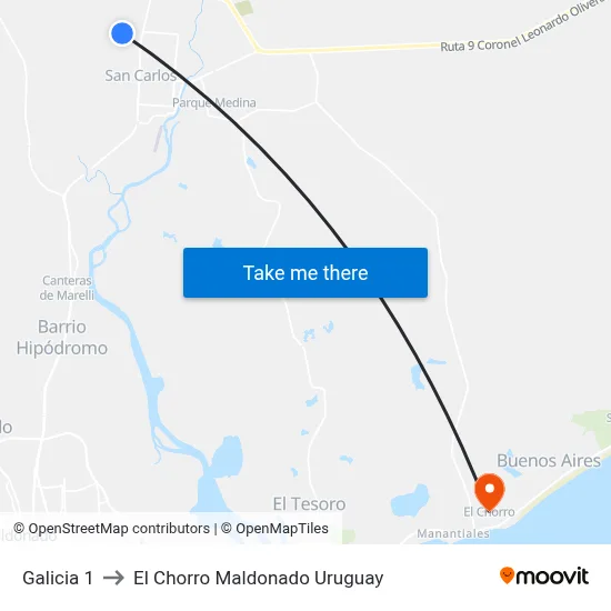 Galicia 1 to El Chorro Maldonado Uruguay map