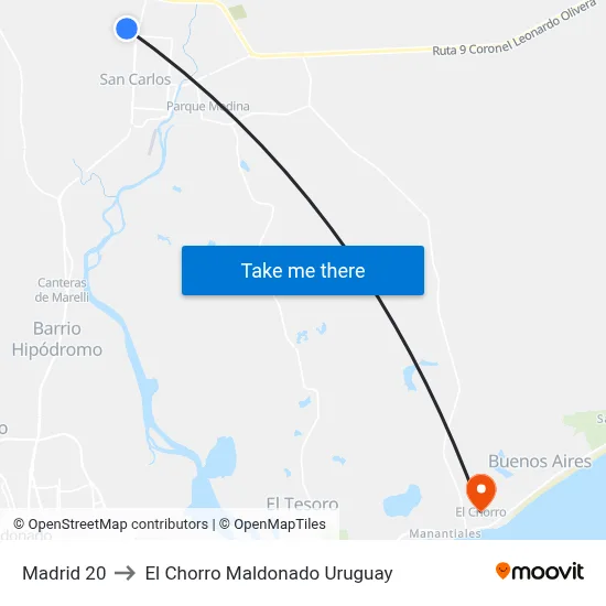 Madrid 20 to El Chorro Maldonado Uruguay map
