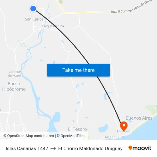 Islas Canarias 1447 to El Chorro Maldonado Uruguay map