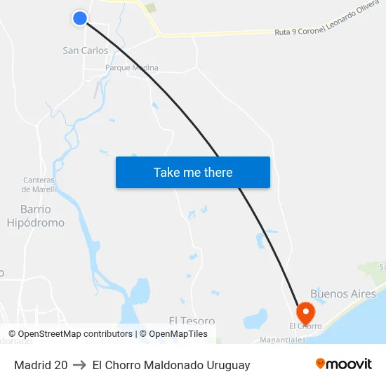 Madrid 20 to El Chorro Maldonado Uruguay map