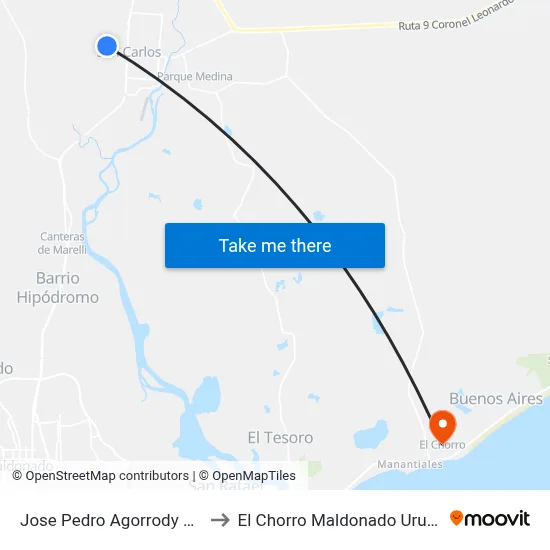 Jose Pedro Agorrody 1350 to El Chorro Maldonado Uruguay map