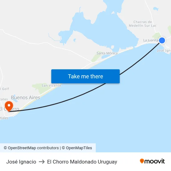 José Ignacio to El Chorro Maldonado Uruguay map