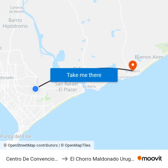 Centro De Convenciones to El Chorro Maldonado Uruguay map