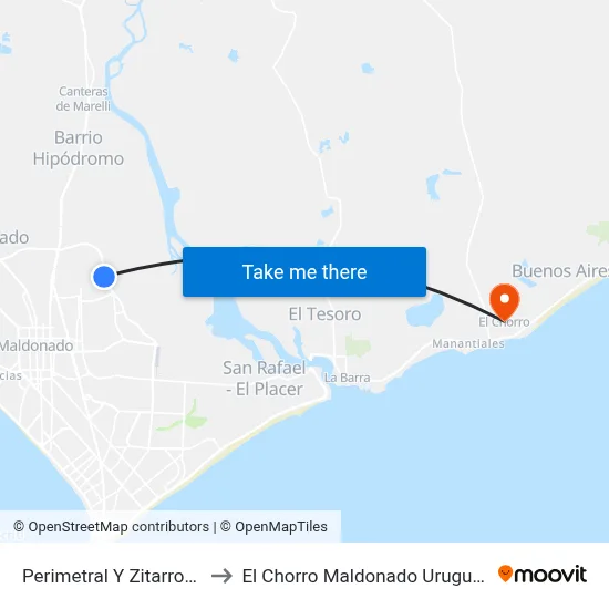 Perimetral Y Zitarrosa to El Chorro Maldonado Uruguay map