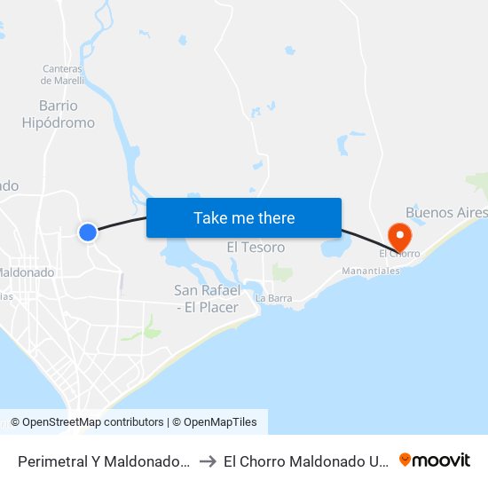 Perimetral Y Maldonado Nuevo to El Chorro Maldonado Uruguay map